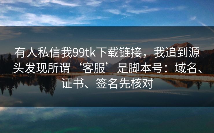 有人私信我99tk下载链接，我追到源头发现所谓‘客服’是脚本号：域名、证书、签名先核对